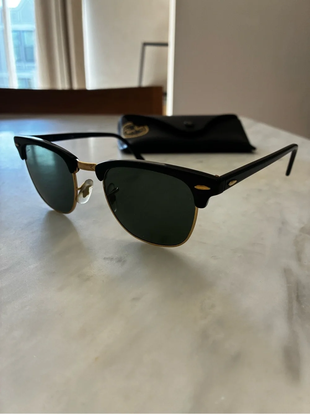 Ray-Ban Black and Gold Men's Sunglasses with Case